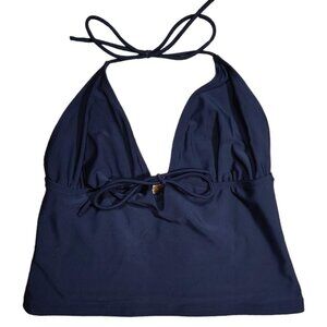 Vintage 2000s Black Y2K Sexy Swimsuit Tankini Halter Top Bust Tie Crop Top